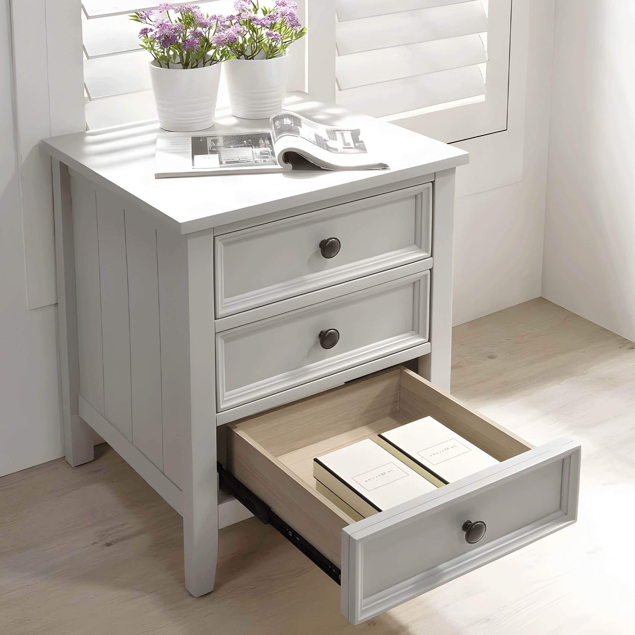 Freya 3 Drawer Bedside Table Clay