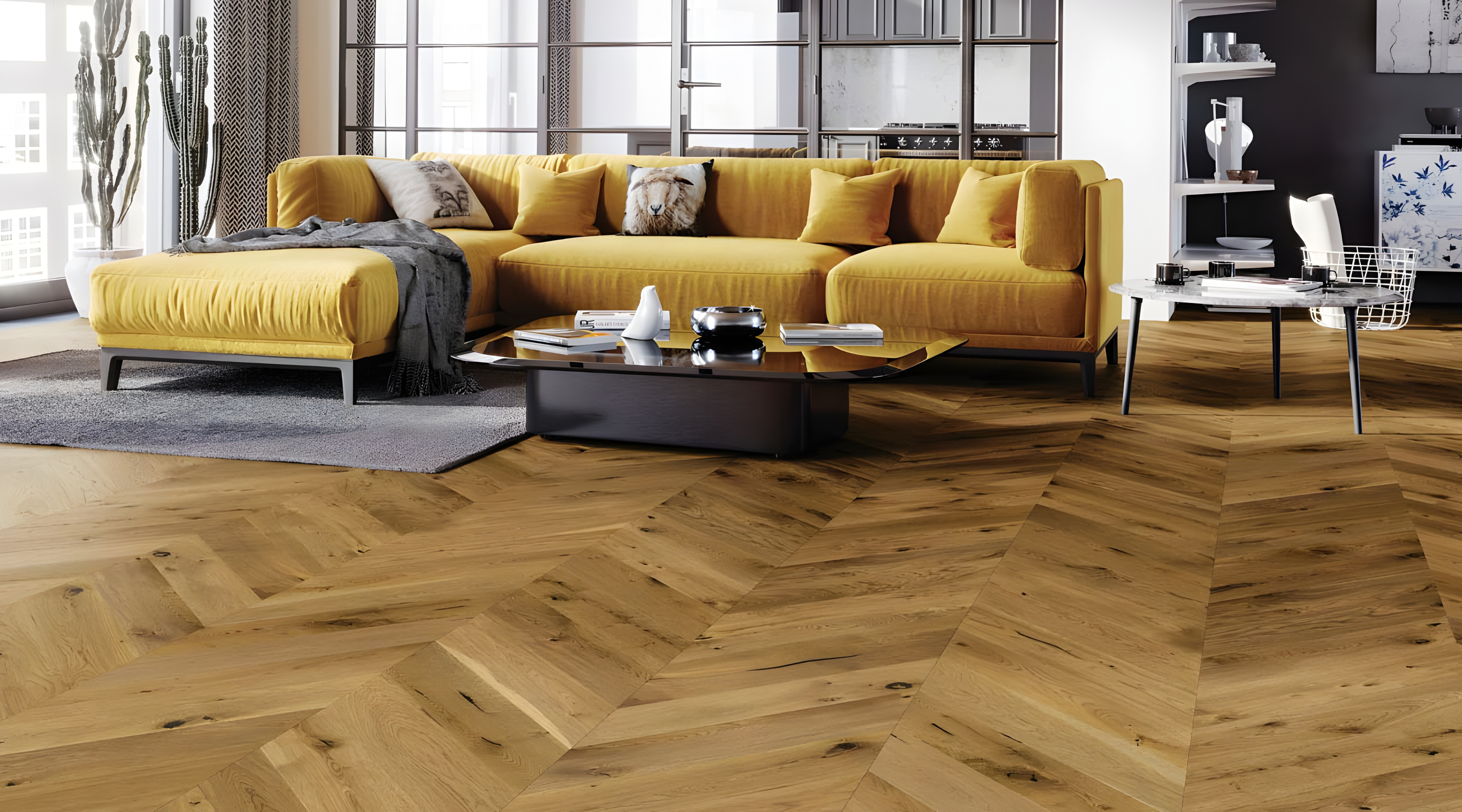Barista Oak Mainland/Arabica Chevron Brushed Matt Lacquered Engineered Flooring gallery image