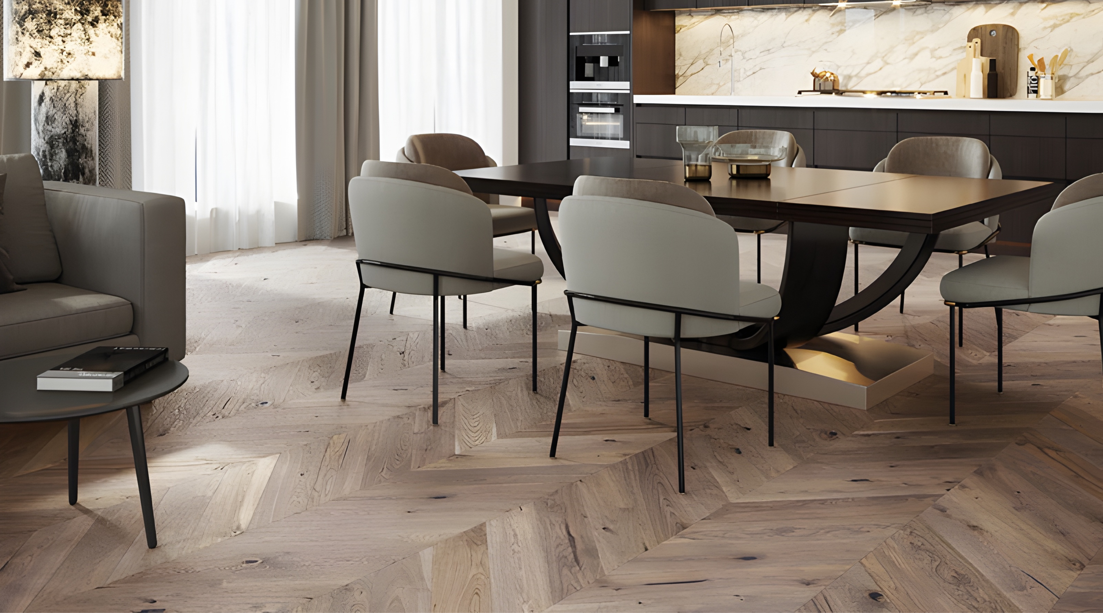Barista Oak Serene / Frappe Chevron Brushed Matt Lacquered Engineered Flooring gallery image