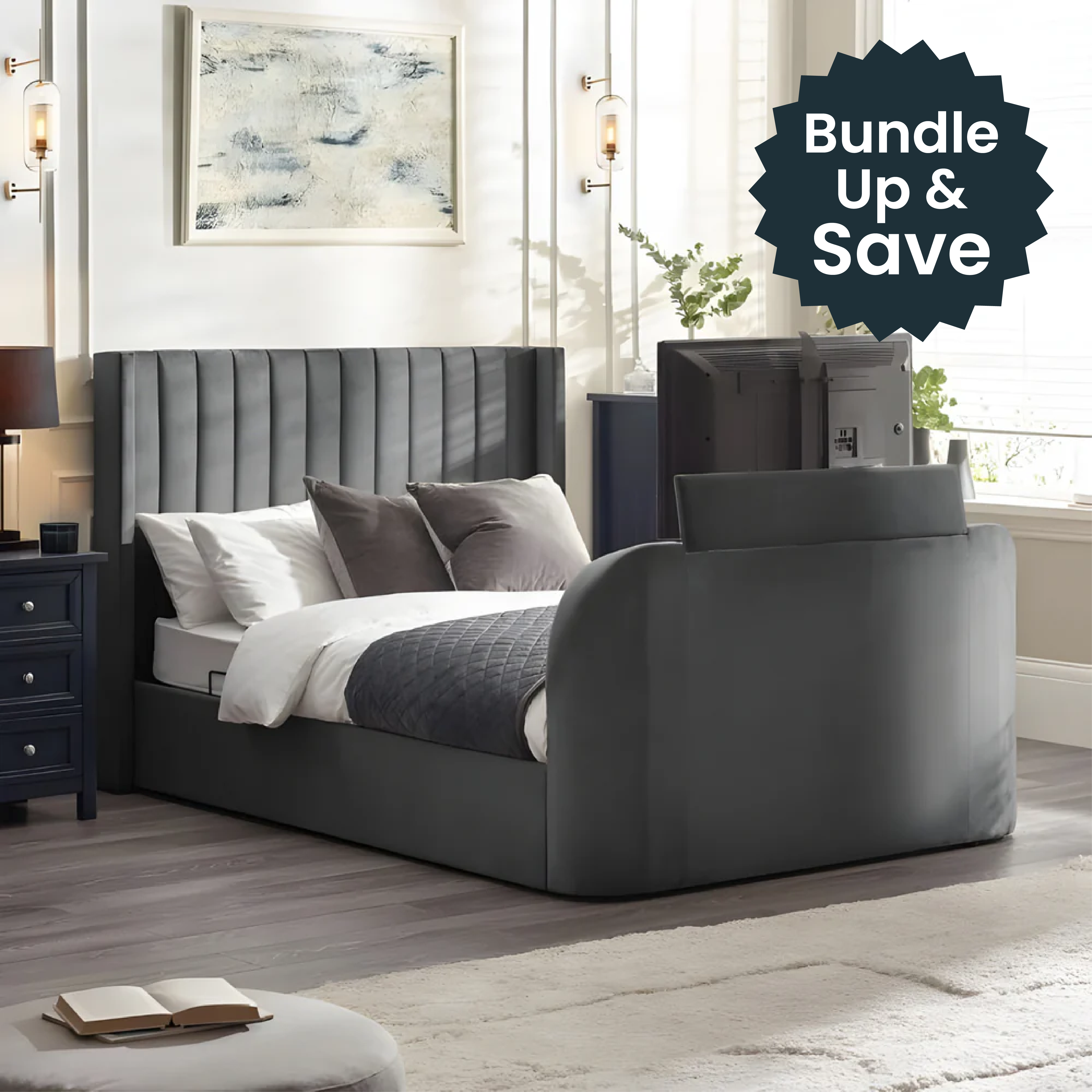 Clara Side Lift-Up Ottoman Storage Tv Bedframe