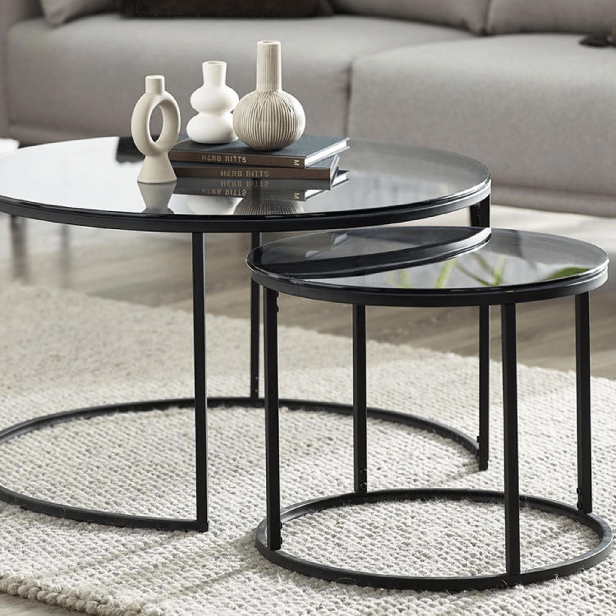 Perth Round Nesting Coffee Tables Smoked Gl