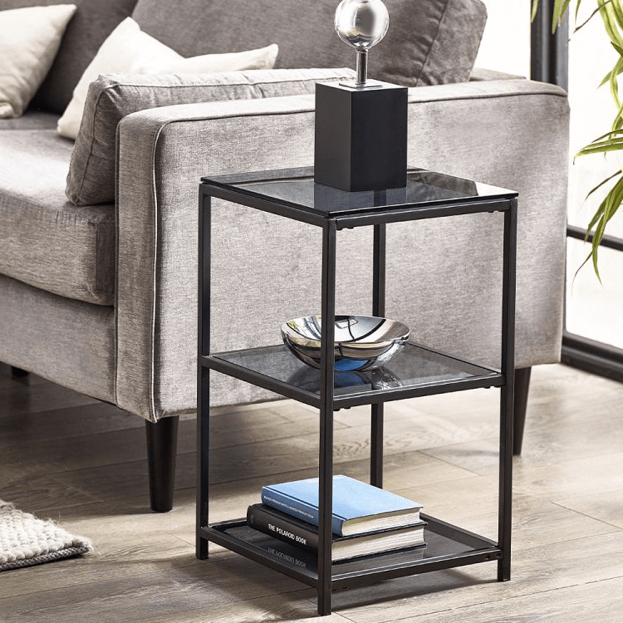 Perth Tall Narrow Side Table Smoked Gl