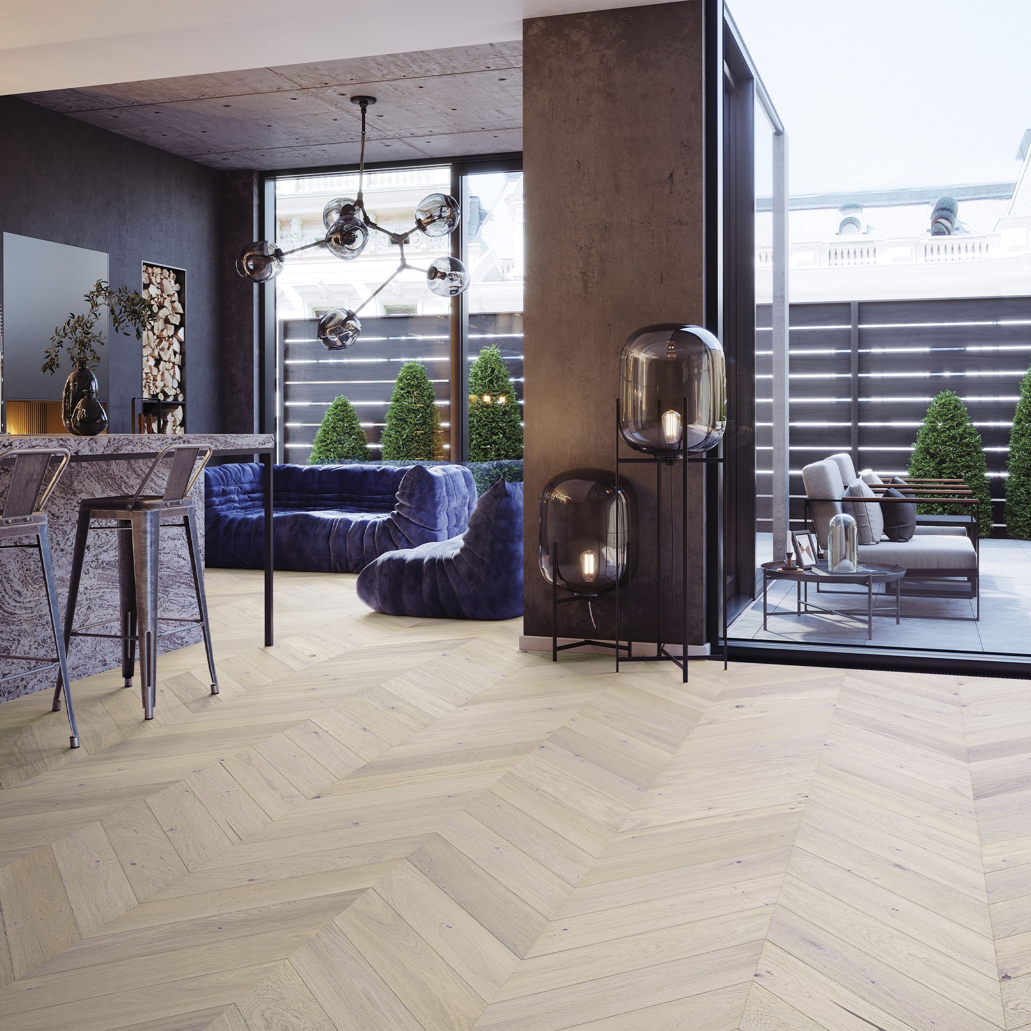 Barista Oak Trivor/Mocha Chevron Brushed Matt Lacquered Engineered Flooring gallery image