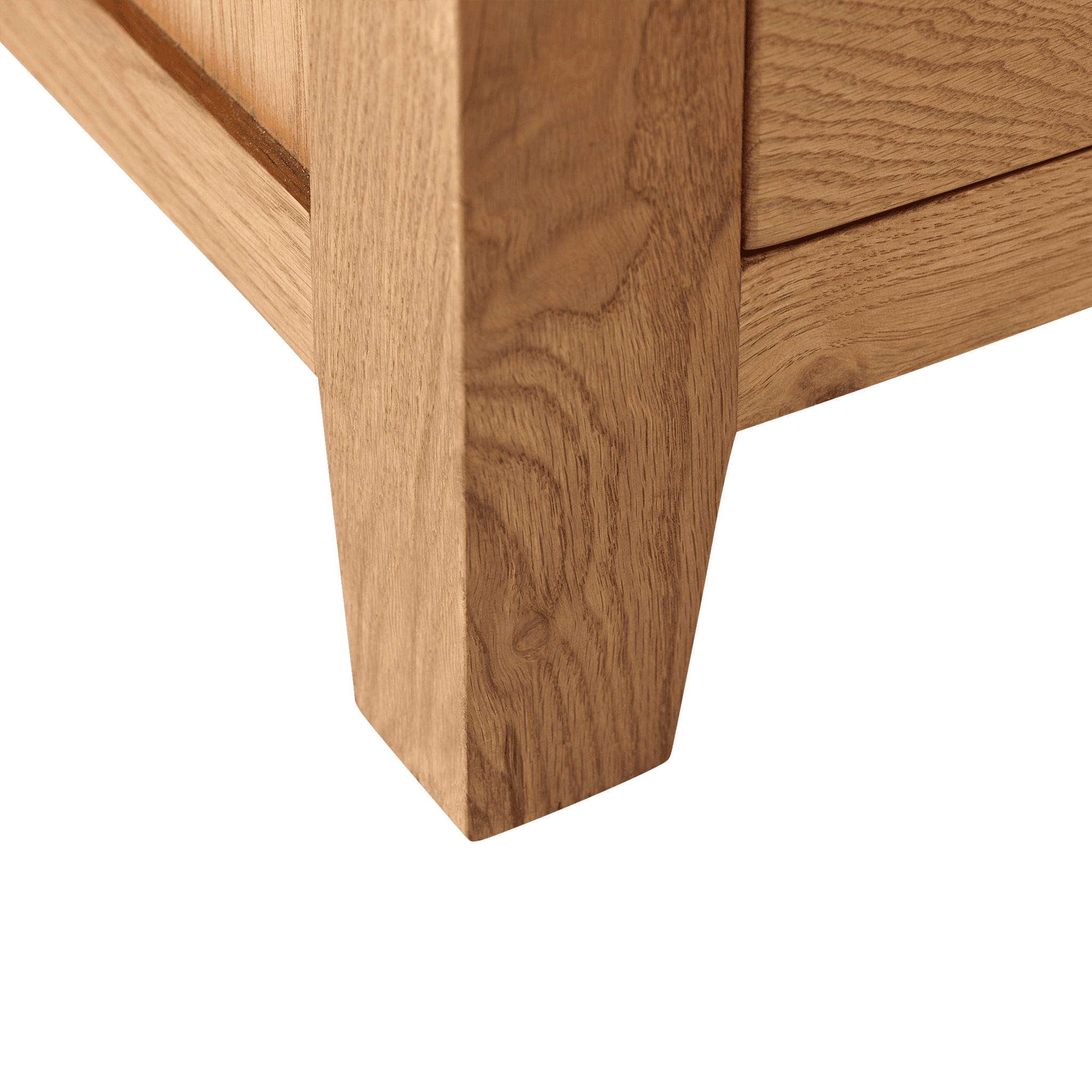 Adare 1 drawer bedside in a oak finish close up of leg