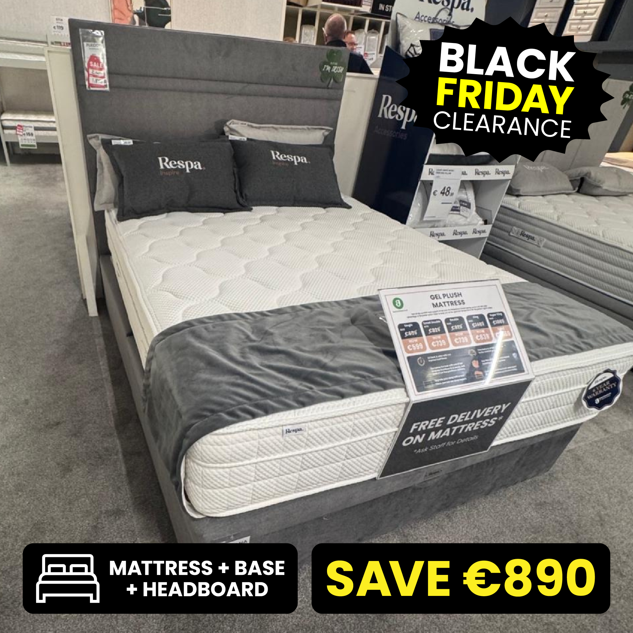 Gel Plush 5ft King Half Ottoman Bed Set