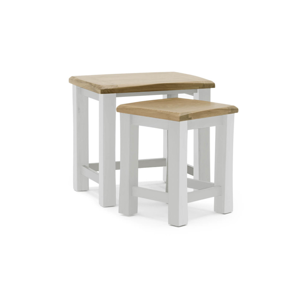 Amberly grey painted oak set of tables on a white background
