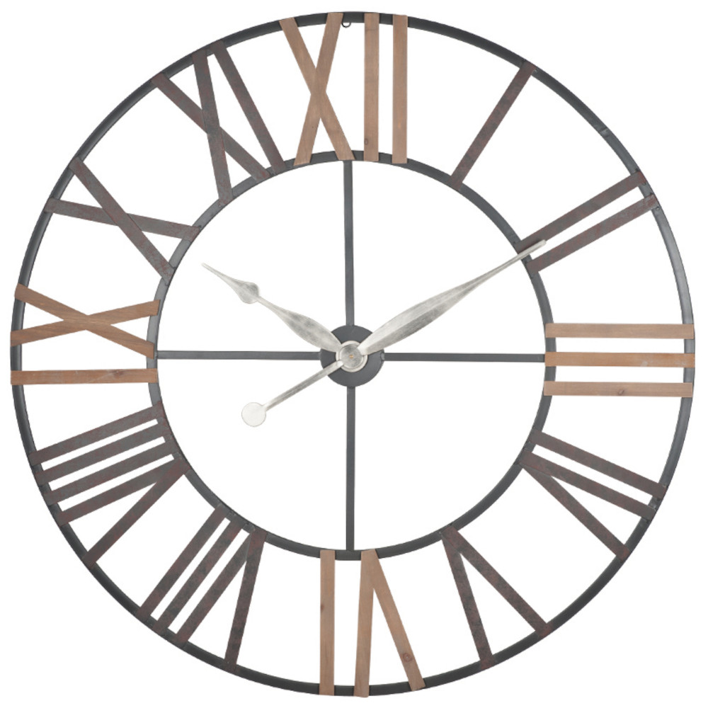 Antique grey wall clock on a white background