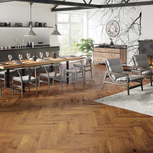Barista oak wood floor and a range of furniture on top