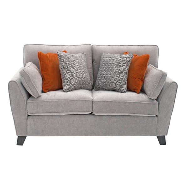 grey 2 seater sofa on a white background with pillows