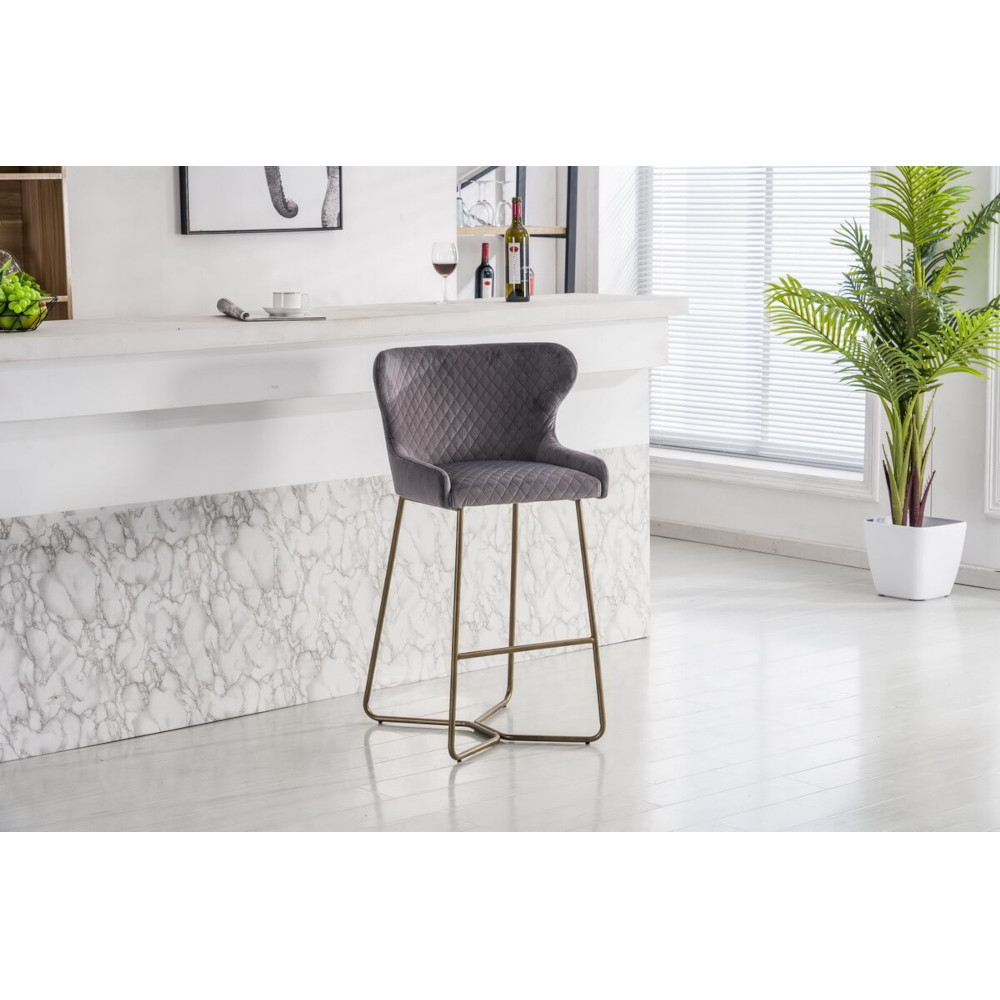 Carla grey velvet bar stool on vinyl flooring