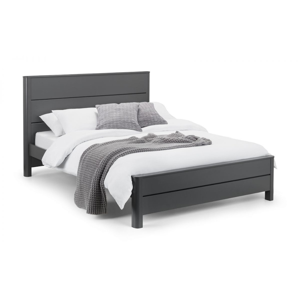 Grey bed frame on a white background Des Kelly