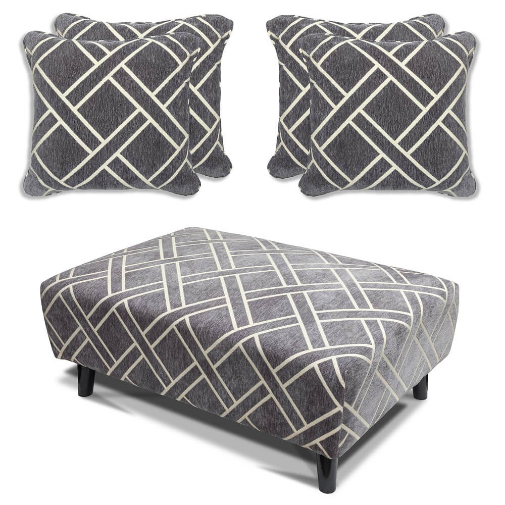 Cubana grey pillow and footstool set on a white background
