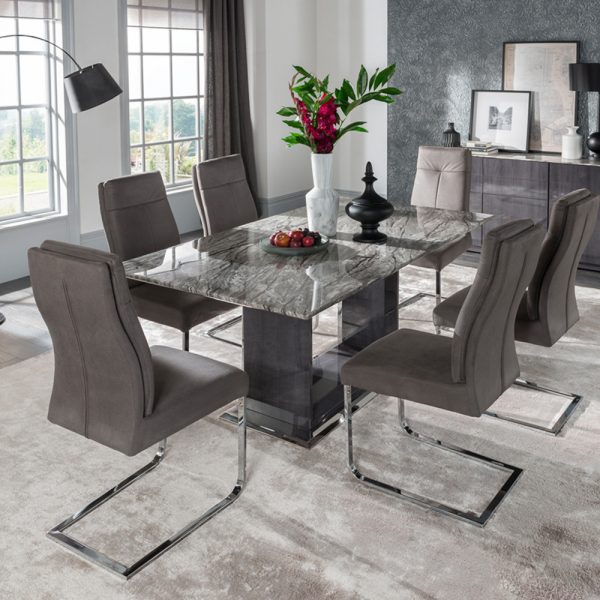 Donatella 6 chair dining set with a marble top