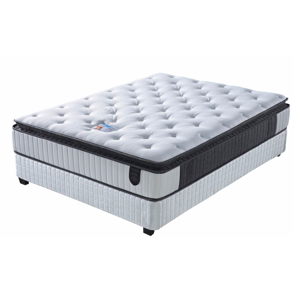 Gold pillow top mattress with legs on a white background