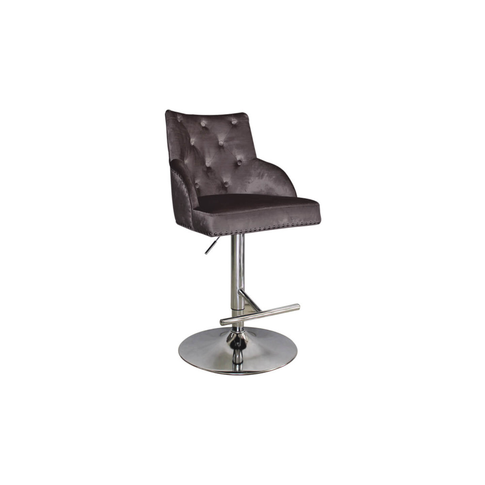 A charcoal grey velvet bar stool on a white background