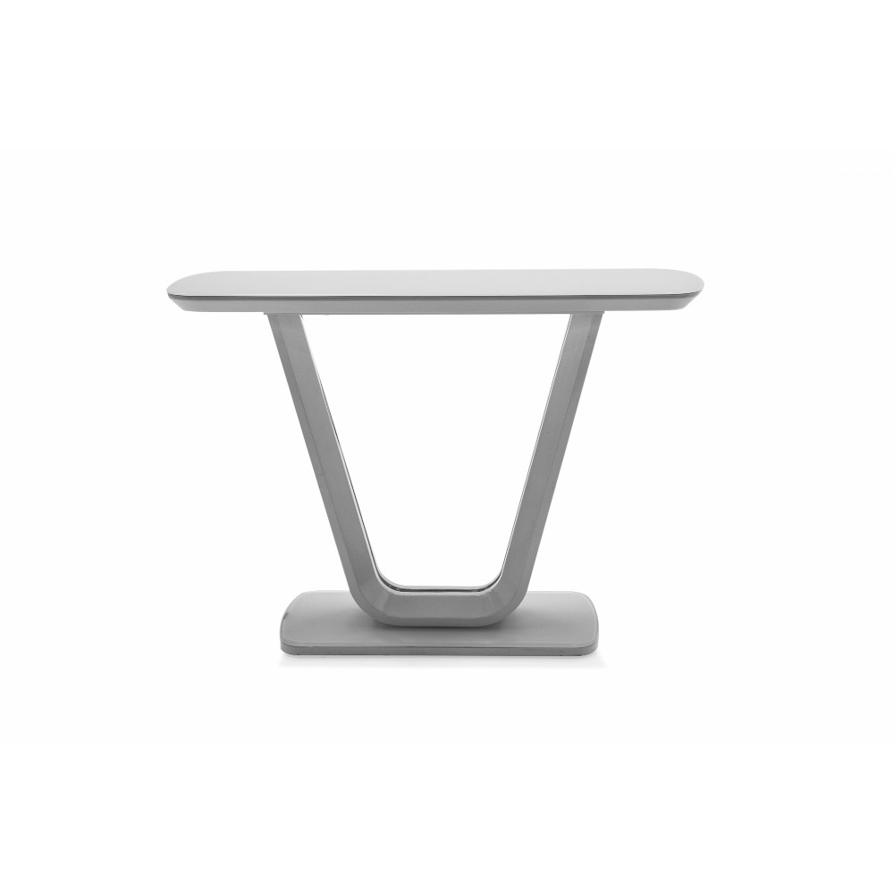 Lazzaro light grey console table on a white background