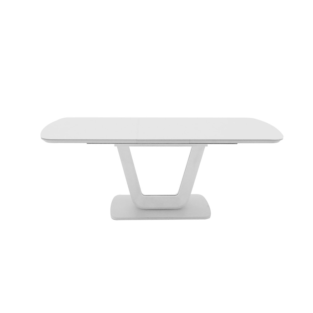 Lazzaro white gloss dining table on a white background