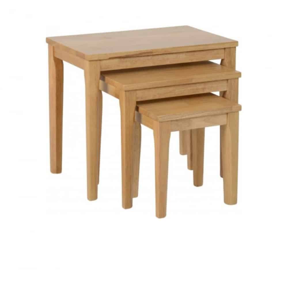 Logan solid oak nest of tables on a white background