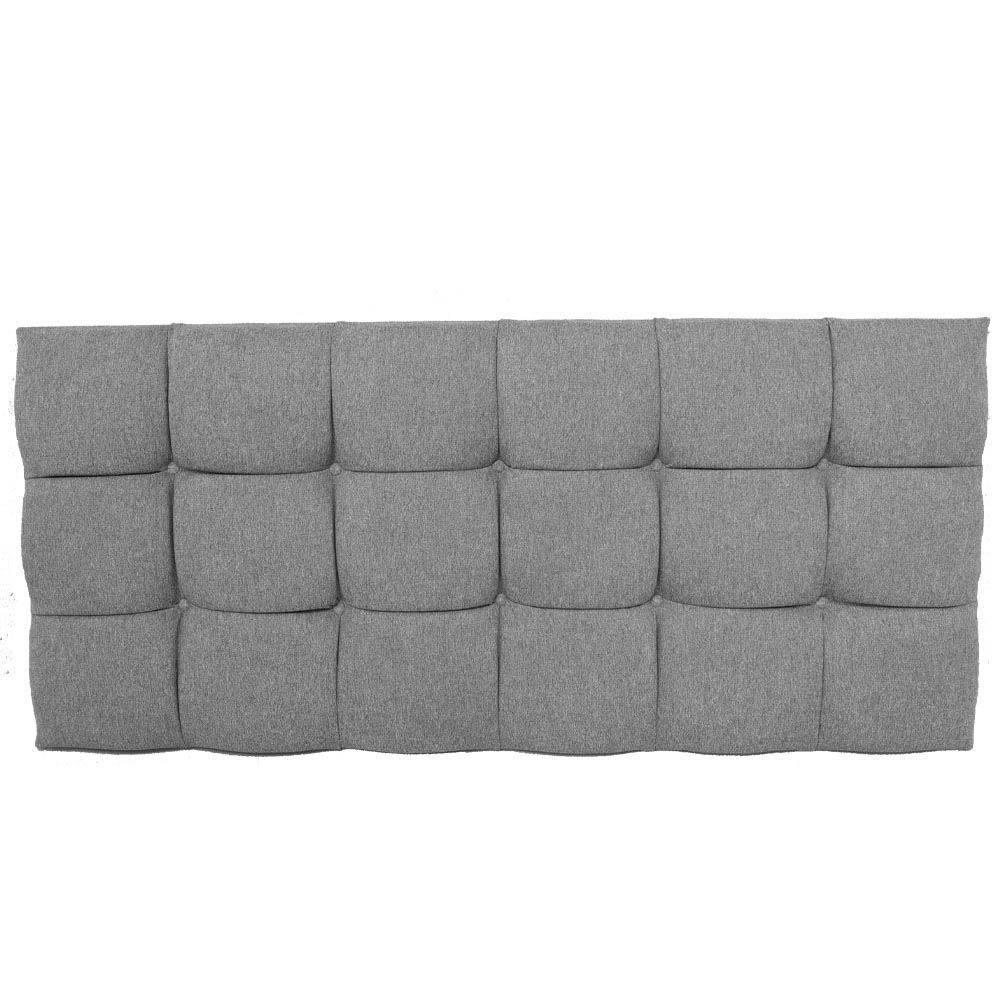 Grey fabric headboard for a bed on a white background Des Kelly