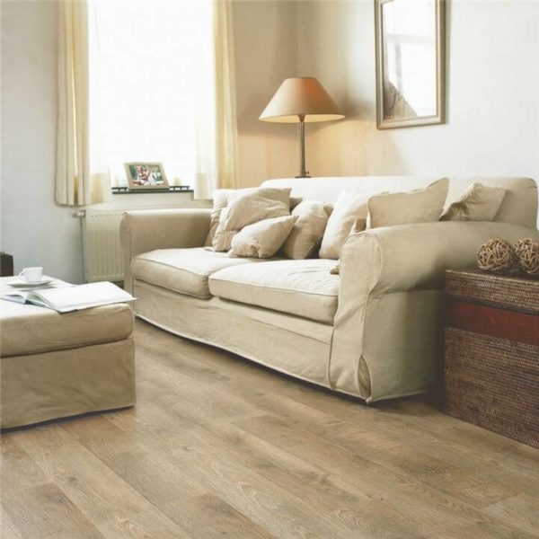 Matt oiled solid wood quickstep with a sofa