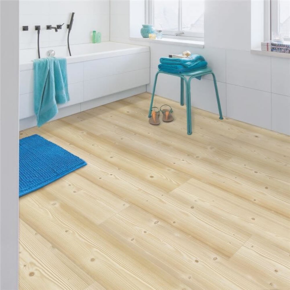 Impressive pine quickstep wood floors in a bathroom