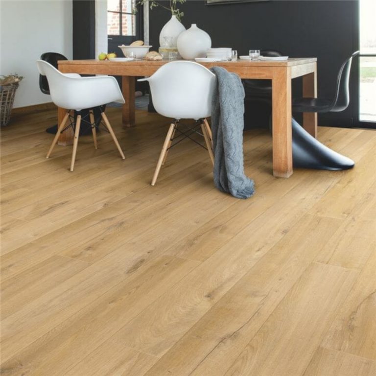 Soft oak natural quickstep wood flooring and a wooden table
