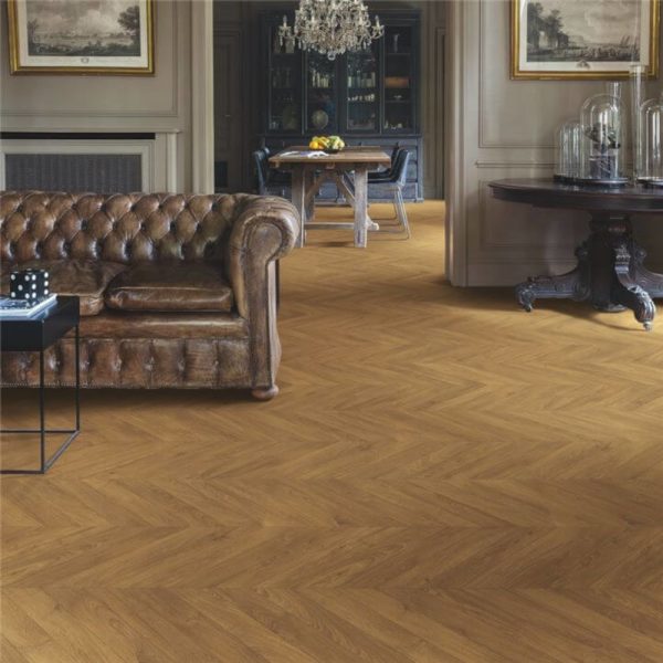 Impressive quickstep patterns chevron brown with a upholstered sofa on top