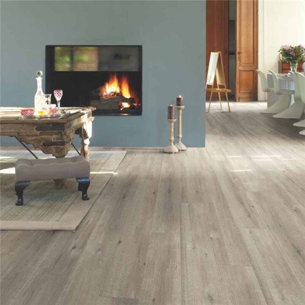 Quickstep grey saw cut wood flooring in a living room