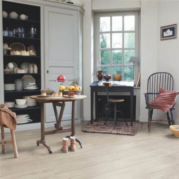 Quickstep dominicano grey oak flooring with a dining table