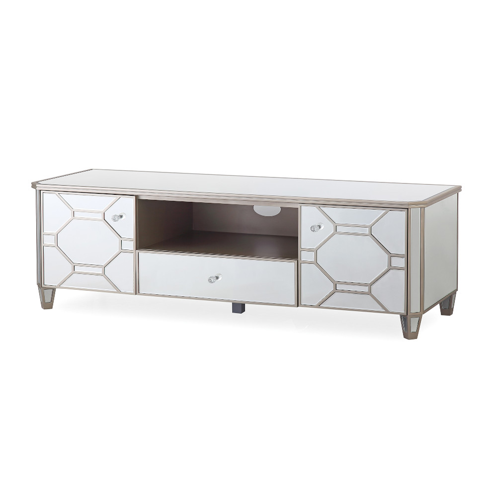 Rosa tv cabinet with mirrors on a white background