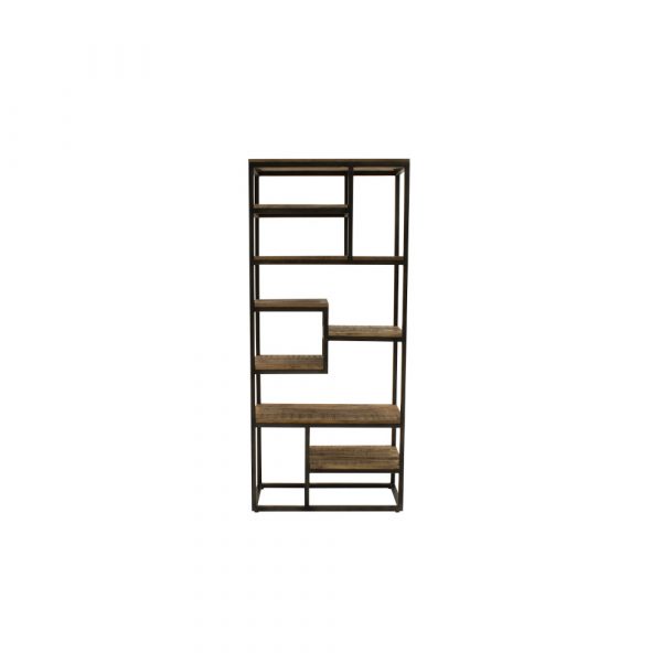 Savannah tall slim bookcase with a metal frame on a white background