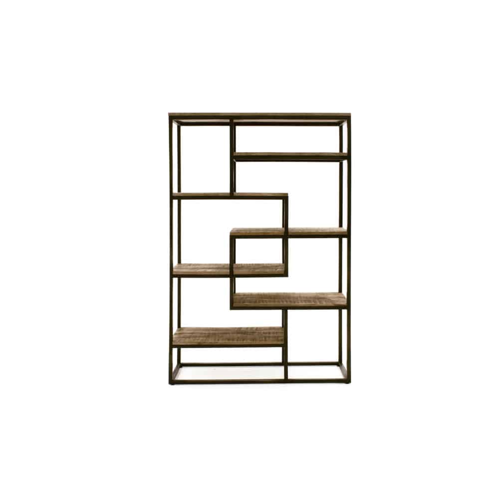 Savannah wooden bookcase with a metal frame on a white background