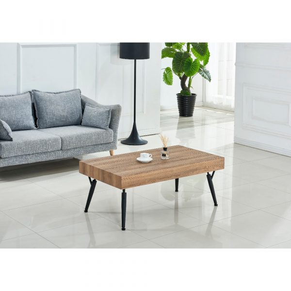 Solid wooden coffee table on a hardwood floor