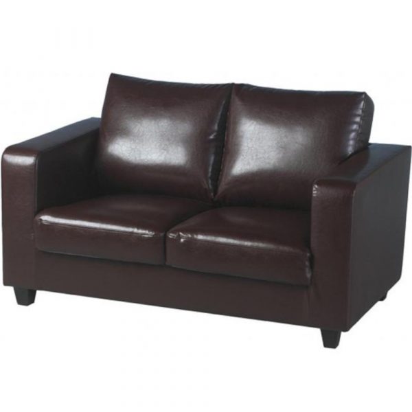 2 seater brown leather sofa on a white background