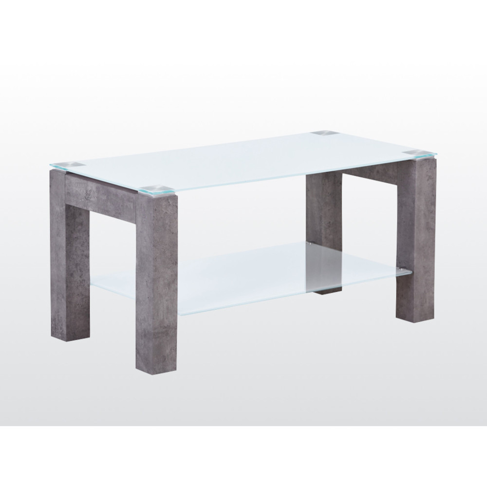Glass coffee table with a concrete finish on a white background