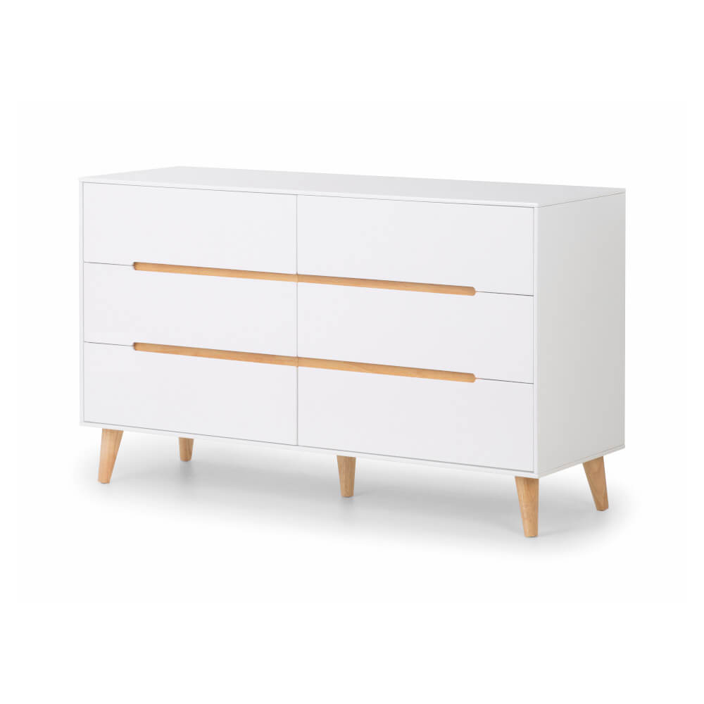 Aaron 6 drawer wooden chest of drawers for sale on a white background