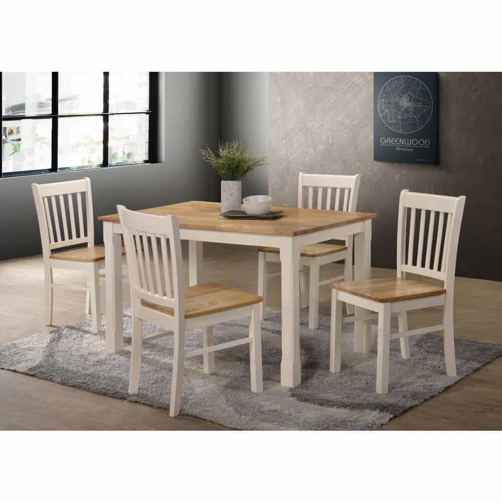 Bolt cream dining set with chairs in the middle of a room