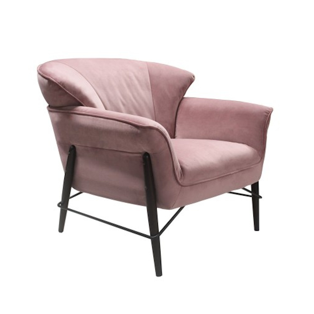 Blush pink comfy fabric chair with metal legs