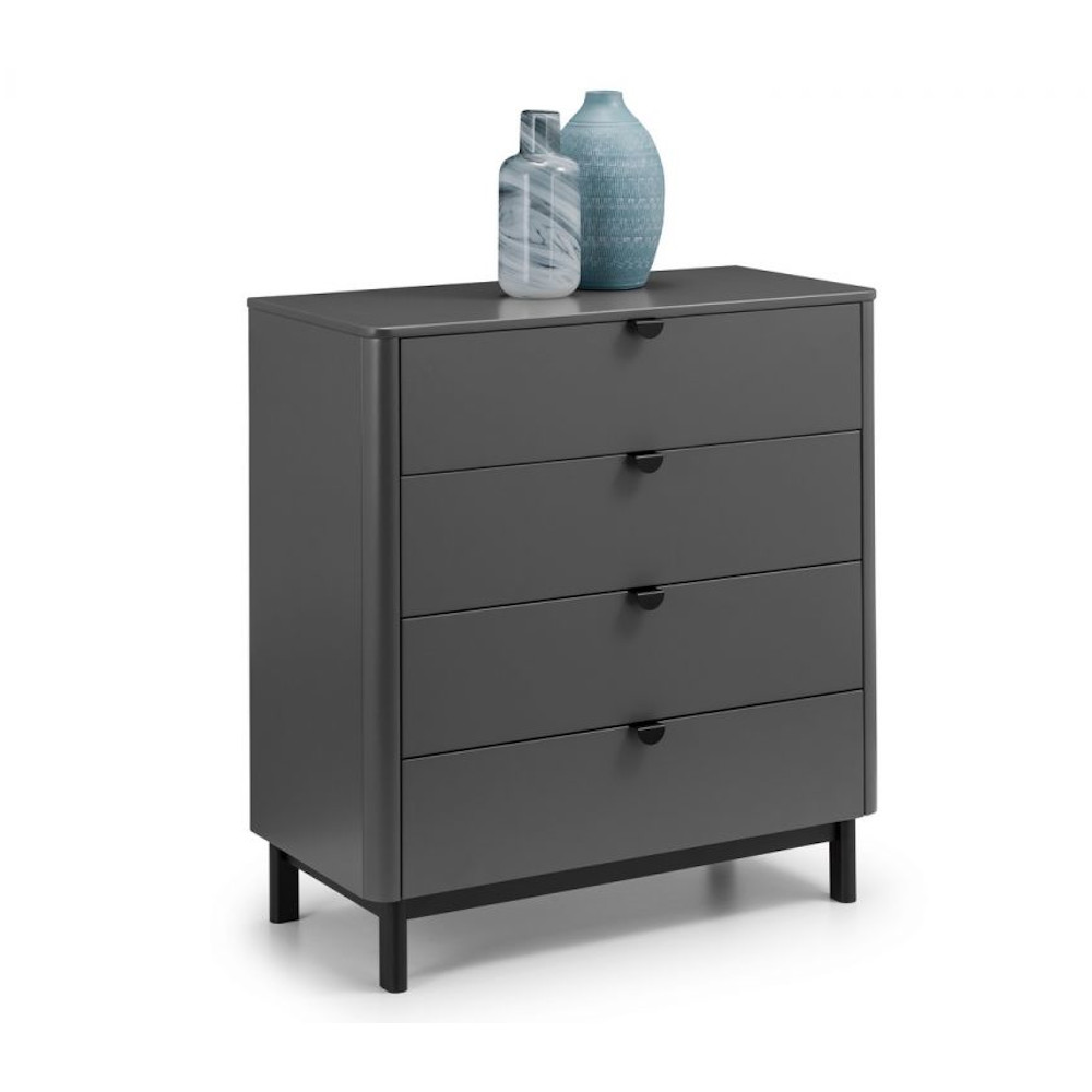 Chloe storm grey 4 drawer chest on a white background