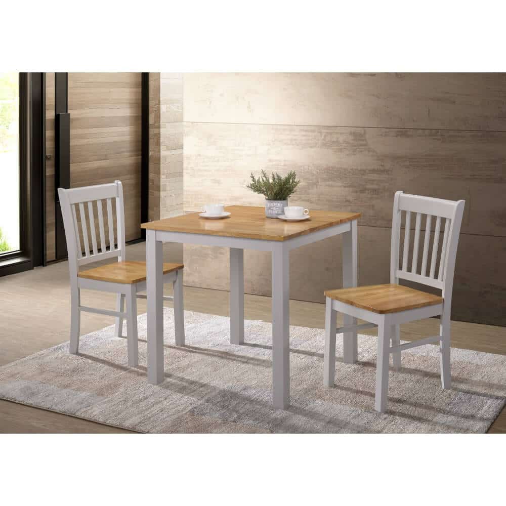 Gali grey wooden dining set with chairs on top of a rug