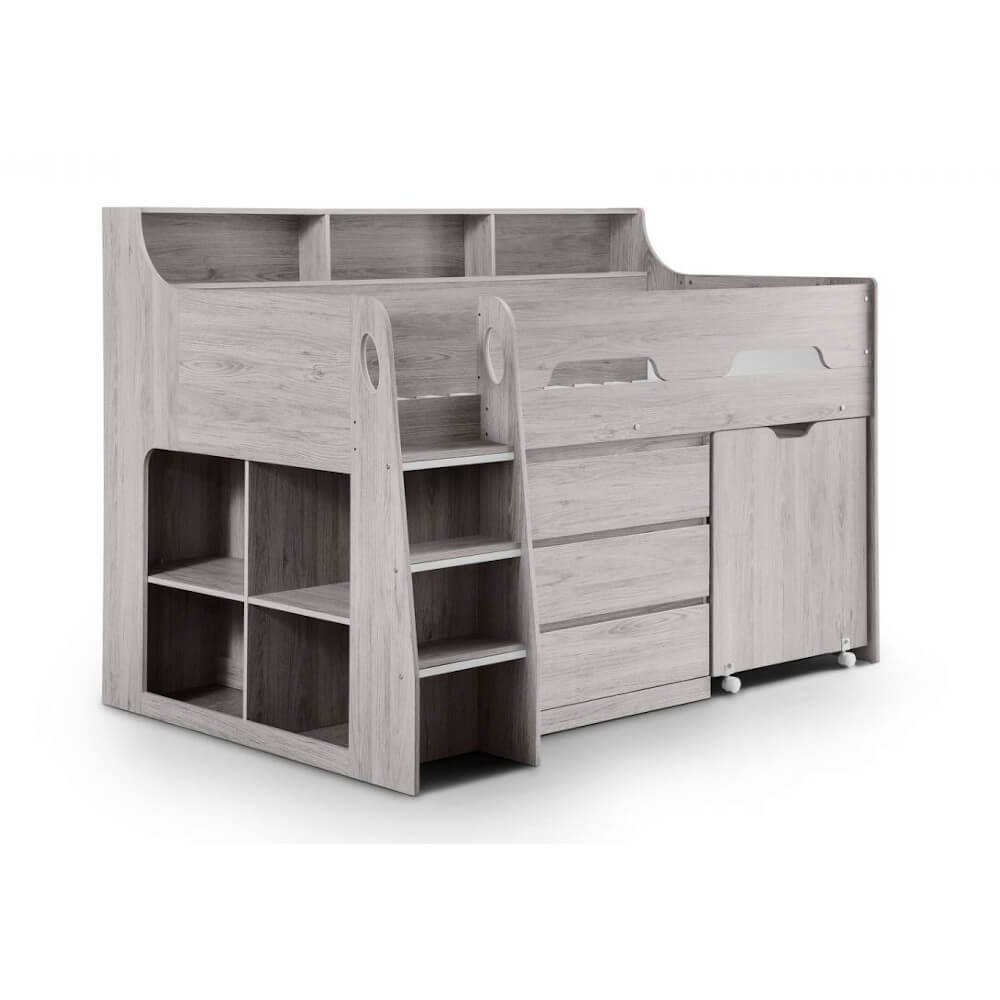 Jaxon grey bunk bed with storage on a white background Des Kelly