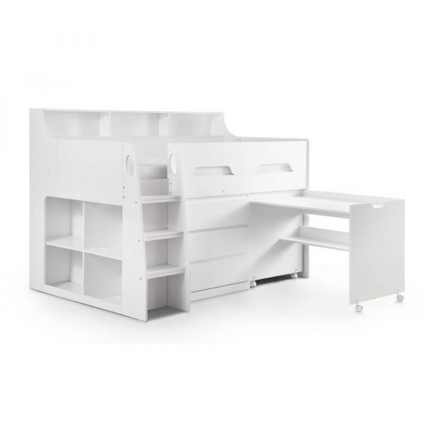 Jaxon storage bunk bed on a white background with a table Des Kelly