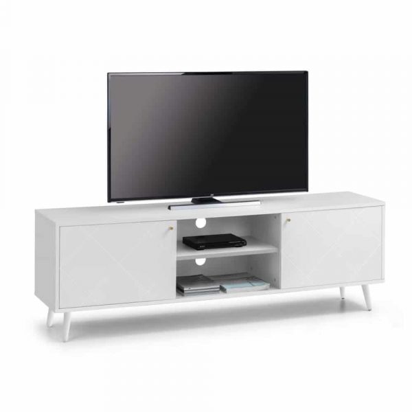 White tv unit with storage on white background