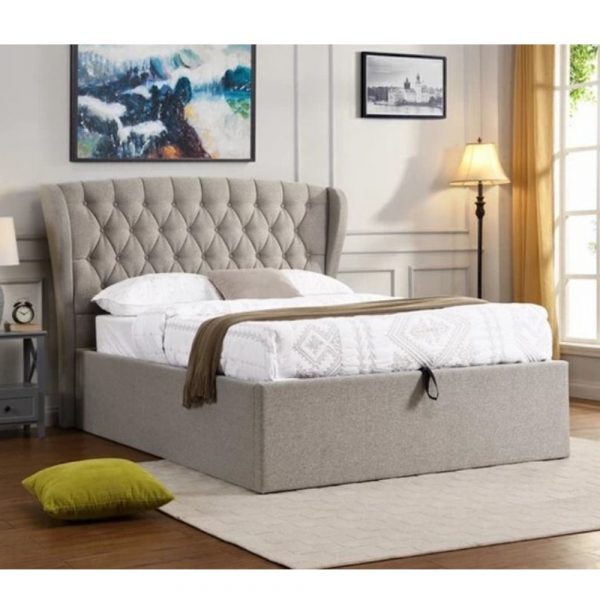 Upholstered grey bed frame from des kelly interiors