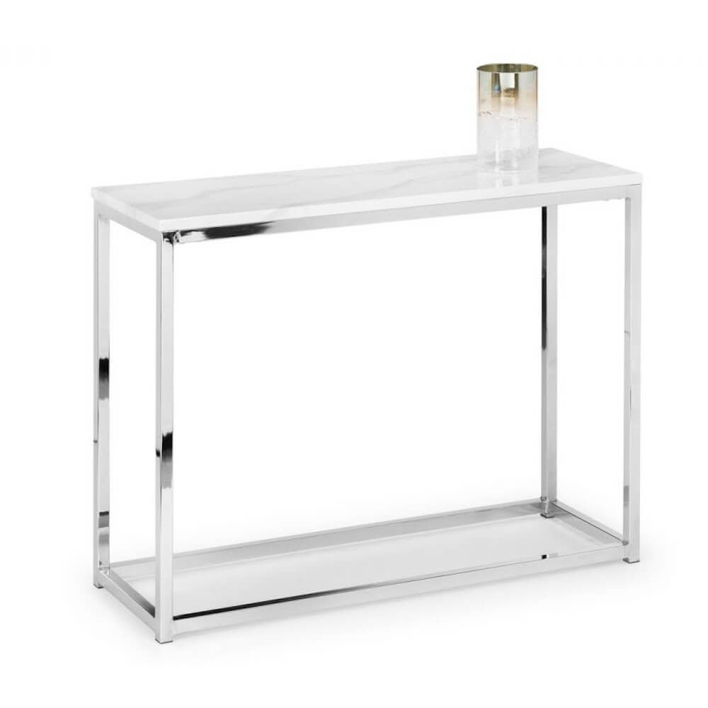 Samara white marble top console table on a white background