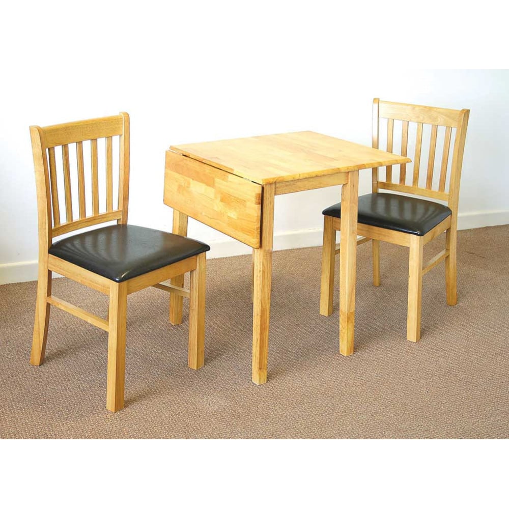 Solid wood oak dining set with two cushioned chairs
