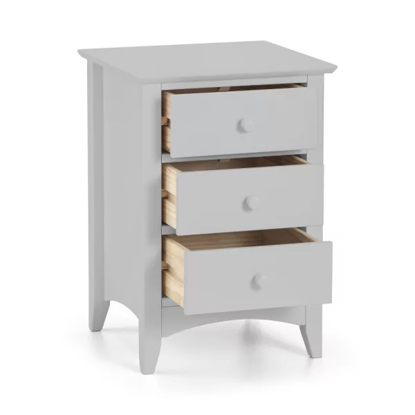 Cameo 3 Drawer Bedside Dove Grey Open jpg