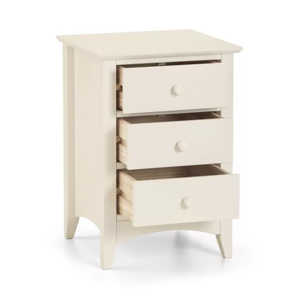 Cameo 3 Drawer Bedside Open Angle jpg