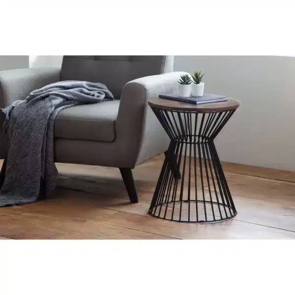 Fuji Round Wire Lamp Table Walnut jpg
