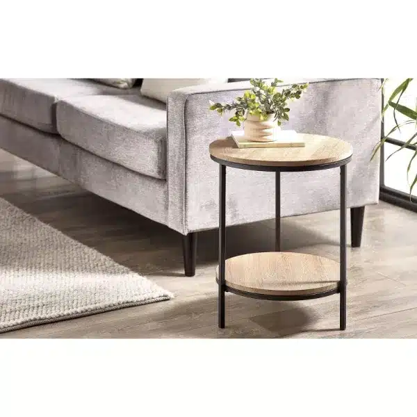Hugo Circular Lamp Table With Shelf Sonoma Oak 1 jpg